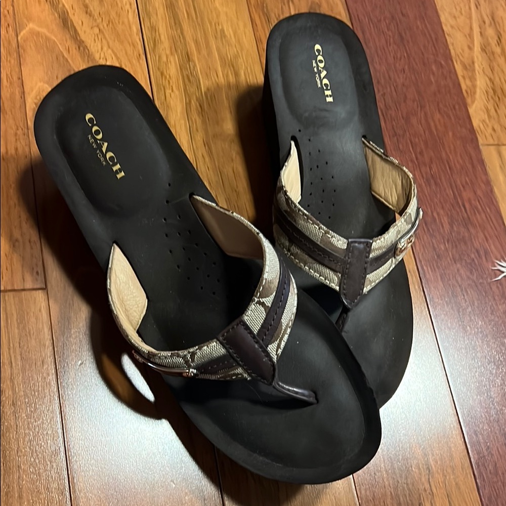 Coach Black and Brown Sandals with Criss-Cross Straps